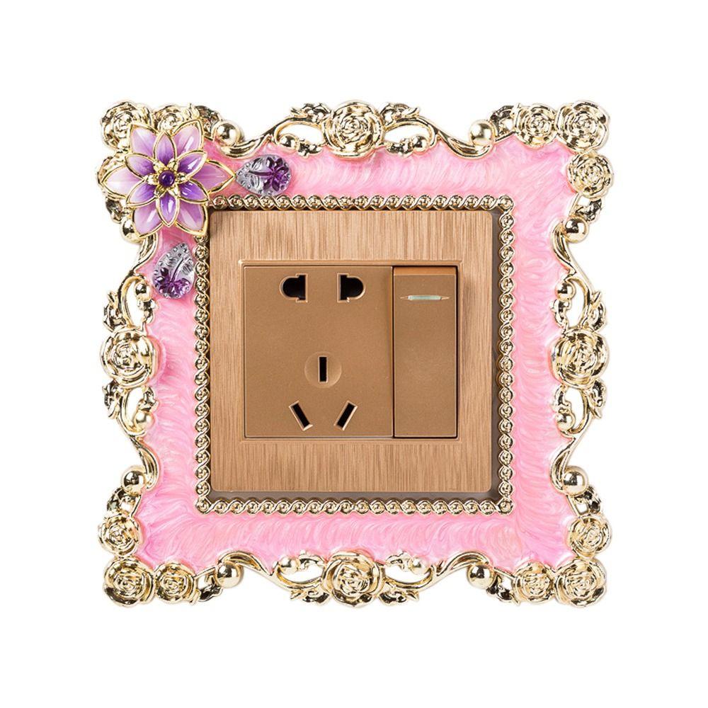 Stil Kunststoff Steckdose Surround Rahmen Einzelne Lichtschalter Abdeckung Wandaufkleber Gold Rand Stecker Dekor