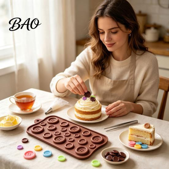 DIY Baking Supplies Button Silicone Mold, Food Grade Non Stick Chocolate Candy Making Casting Jewelry Tray, Flexible Easy Release Mold for And