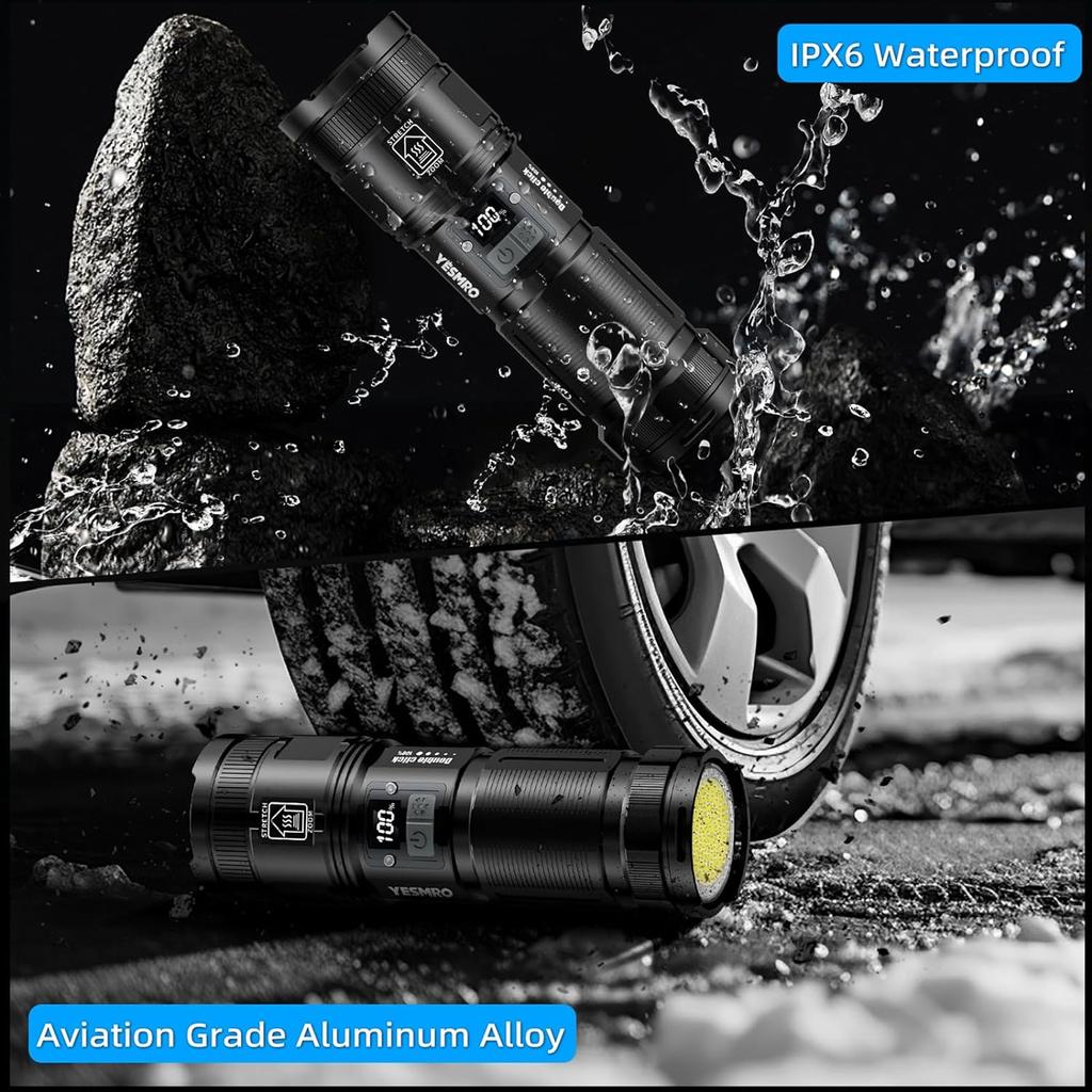 XHP90 Rechargeable LED Flashlights with Digital Display 12000 High Lumens Zoomable Flashlight for Emergency Camping Power Outage