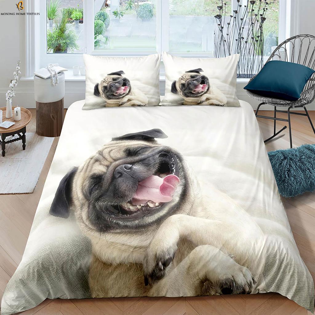 Cute Dog Cartoon Print Quilt Cover Pillowcase Bedding Set Three-Piece Set Comfortable Duvet Cover Children's Gift