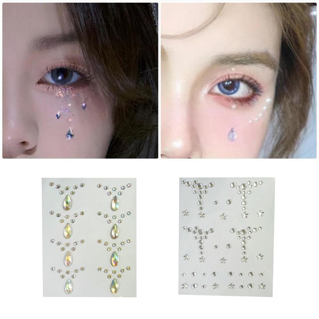 Face Gems Stickers for Photoshoots Easy To Apply and Remove Crystals Decals Self Adhesive Face Rhinestones Pearls