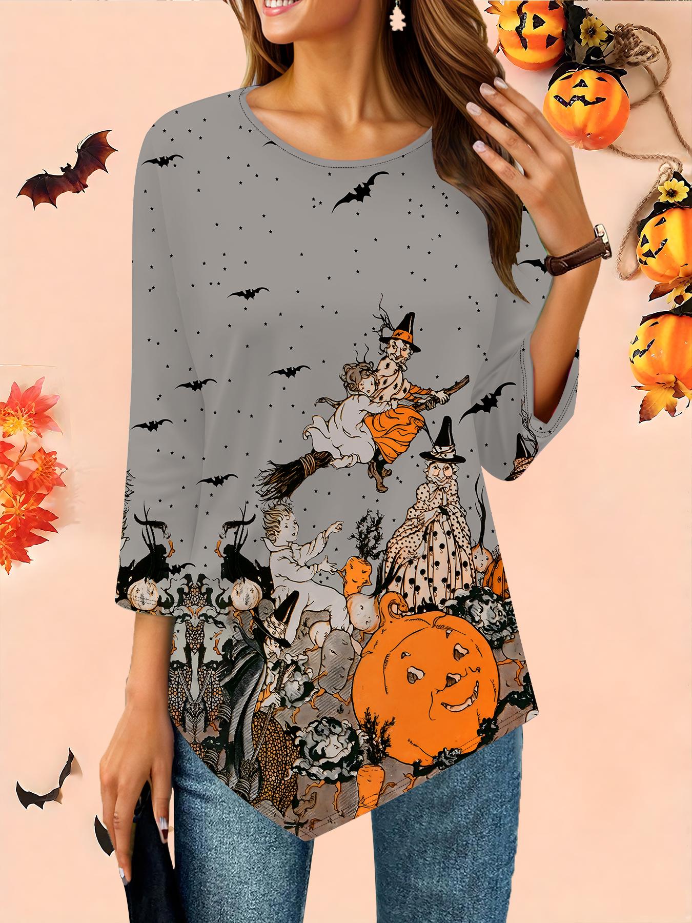 

Женская свободная футболка с круглым вырезом и рукавом три четверти, 3D-рисунок на Хэллоуин, идеальный подарок на Хэллоуин и Рождество 8XL серый