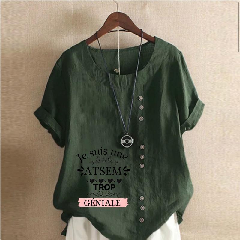 Damenmode Rundhals Kurzarm T-Shirt Lässig Baumwolle Leinen Grafikshirt Freizeit Locker Niedlich Buchstabenaufdruck Sommer Bluse Tops Übergröße