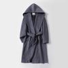 Winter Wool Cashmere Hooded Bathrobe: Long, Cozy, Belted Outerwear Coat Without Buttons