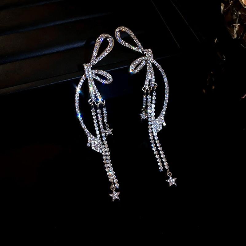 Silver Needle Korean Diamond Bow Earrings Versatile Fashion Temperament Earrings Niche Design Earrings Light Luxury Premium Sense