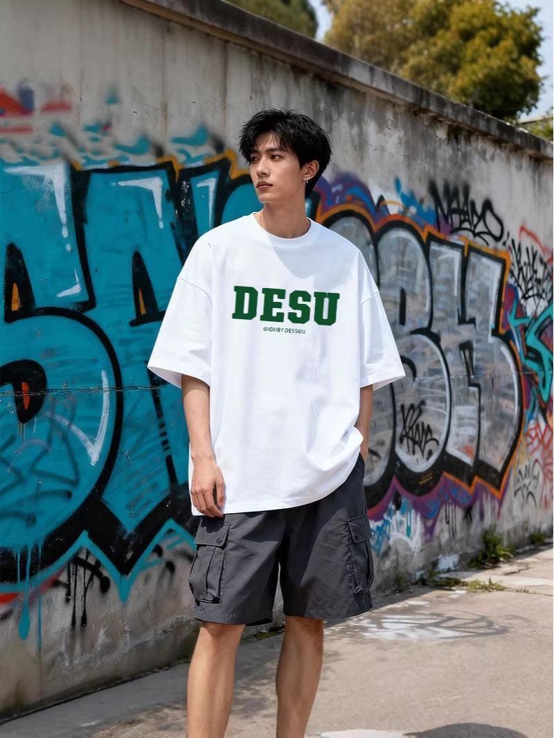 

180g Heavyweight Ice Silk Round Neck T-shirt - Unisex Short Sleeve Loose Fit for Teens and Couples M