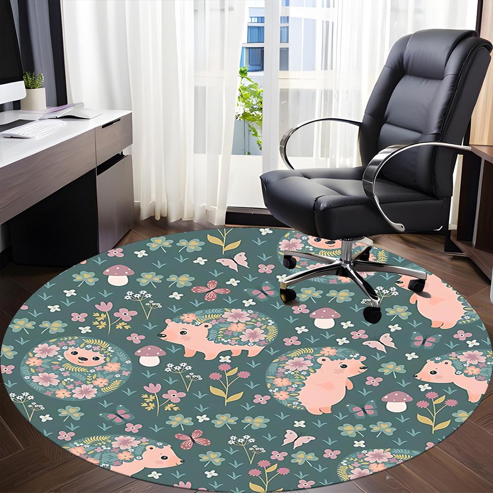 1PCHedgehog Garden Office Round Area Rug,  Mat Suitable For Office, Under Office Chairs Bedroom Living Room Home Decor, Room Deco