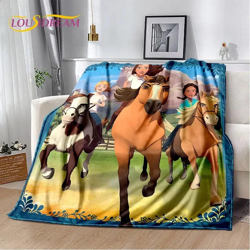 Spirit Riding Free Horses Cartoon Soft Plush Blanket,Flannel Blanket Throw Blanket for Living Room Bedroom Bed Sofa Picnic Cover