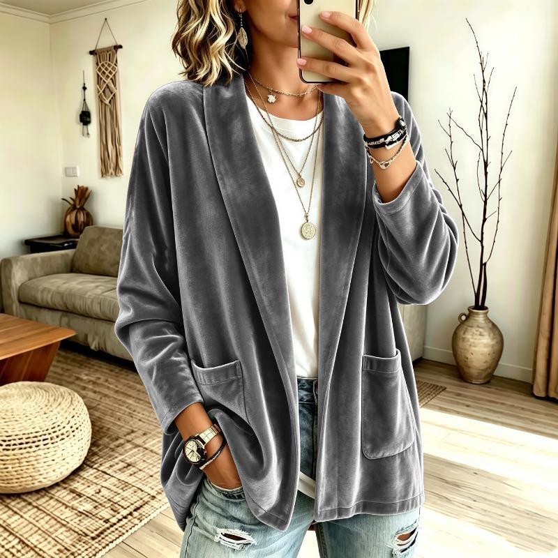 DICFY Women's Vintage Casual Solid Color Print Autumn Winter Long Sleeve POLO Neck Jackets & Coats