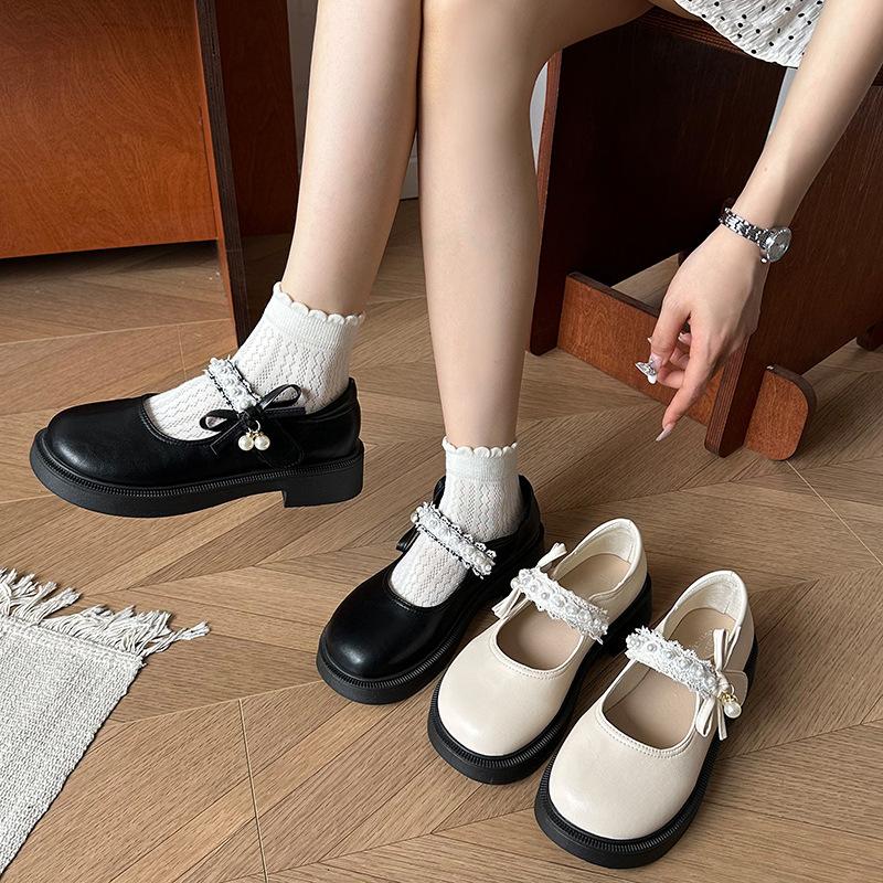White pearl versatile platform small leather shoes women's 2025 new summer jk with skirt soft sole fashion Mary Jane shoes