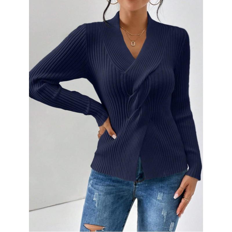 Women S Long Sleeve Solid Slim Fit Sweater With Ribbed Hem