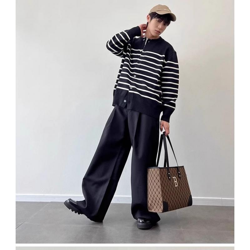 Nowy prążkowany kardigan sweter dzianinowy na wiosnę i jesień, męski i damski, z okrągłym dekoltem, w stylu lekkiego luksusu, swobodny