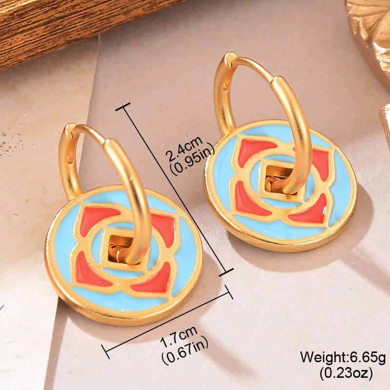 Elegant New Chinese Enamel Dripping Oil High-end Floral Niche Ear Buckle Design Light Luxury Simple Women's Earrings