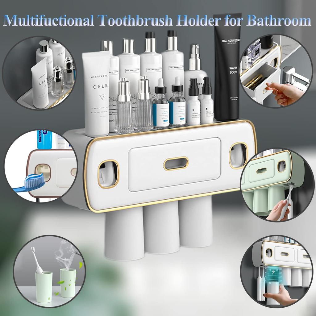 Magnetic Adsorption Inverted Toothbrush Holder 2 Automatic Toothpaste Squeezer Dispenser Storage Rack Bathroom Accessories Set