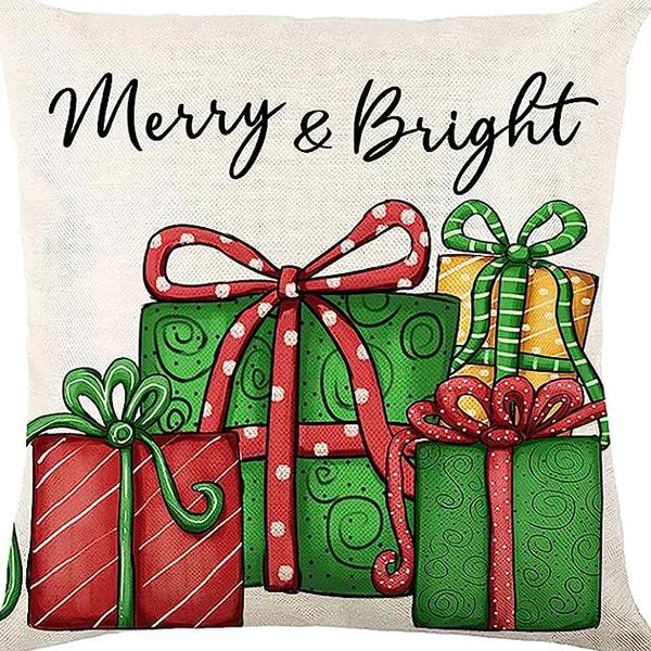 Christmas linen pillowcase, Santa Claus printed pillow, cushion cover, home living room decoration cushion cover