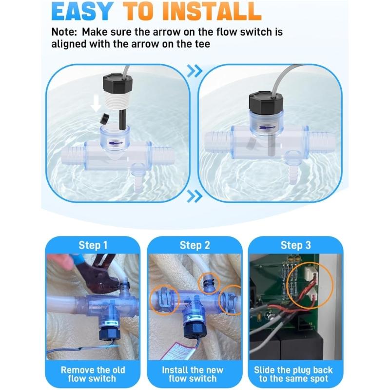 High Strength Tub Flows Sensors 6560860 Pool Flows Switching With Clear Tees For Water Flows Monitoring And Debris Check