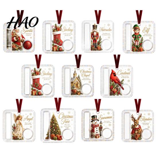 Decorative Hanging Cash Holder Christmas Gift Ornament, Acrylic Holiday Money for Cash, Funny Santa Customized Snowman Angel Elk Xmas Tree Decoration