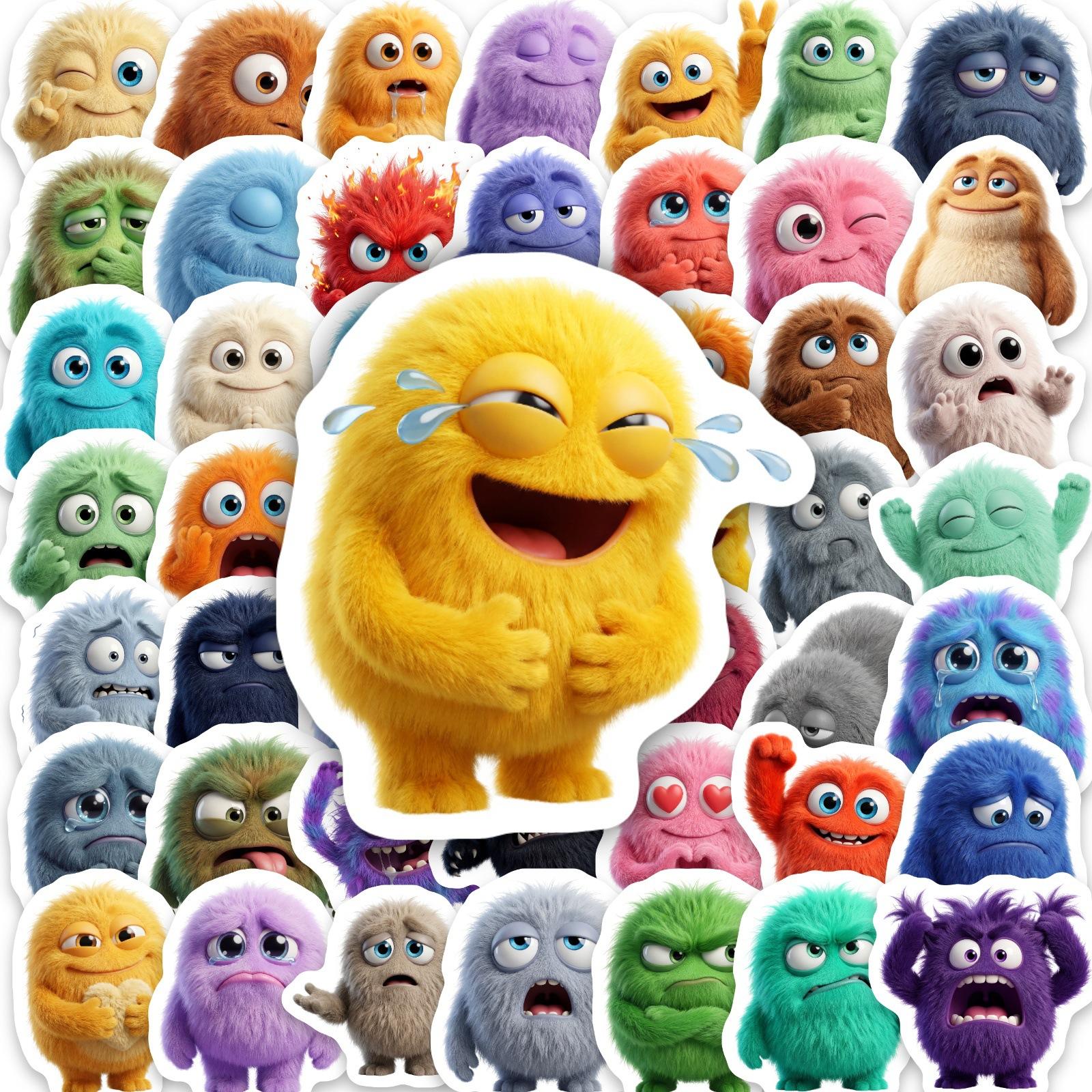 

50 Fun Plush Monster Stickers Cute Expression Illustration Hand Account Collage Decorative Sticker Batch