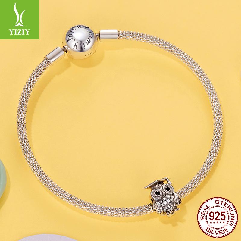 Graduation Season Wisdom Owl Diy Beaded Graduation Gift S925 Silver Beads Jewelry Accessories