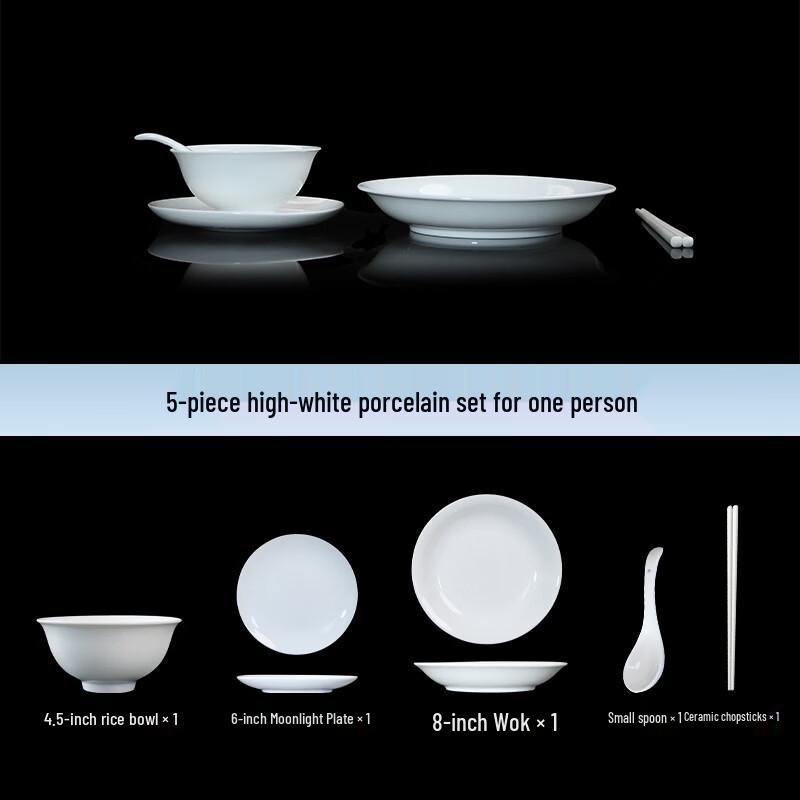 

Ru Han Minimalist White Porcelain 5-Piece Dinnerware Set