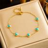 Gold Tone Turquoise Bezel Bracelet – Dainty Natural Stone Boho Jewelry for Women, Adjustable Delicate Gift