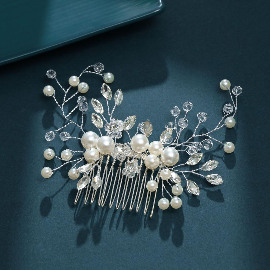 Fashion Hair Accessories, Temperament Flowers Leaves Pearl Rhinestones Combs Wedding Hair Combs Headwear