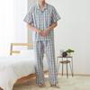 Gunze Short Sleeve Long Pants Takashima Chijimi SF1124 Men's Japanese-Made (Front Opening), Fabric, Gray,