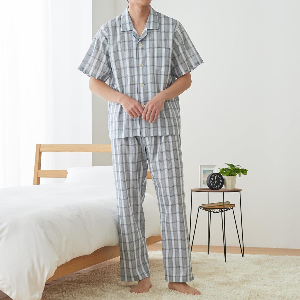 Gunze Short Sleeve Long Pants Takashima Chijimi SF1124 Men's Japanese-Made (Front Opening), Fabric, Gray,
