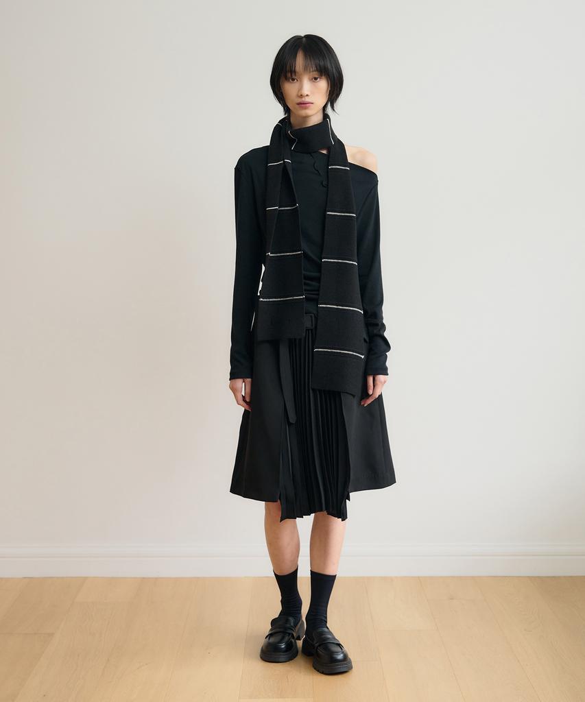 SIS A Belted Pleated Midi Skirt [Black]
