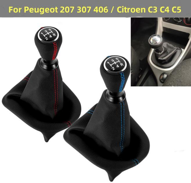 Leather Gear Shift Knob Lever Shifter Stick Gaiter Boot Collar Case Cars Accessories For Peugeot 207 307 406 / Citroen C3 C4 C5