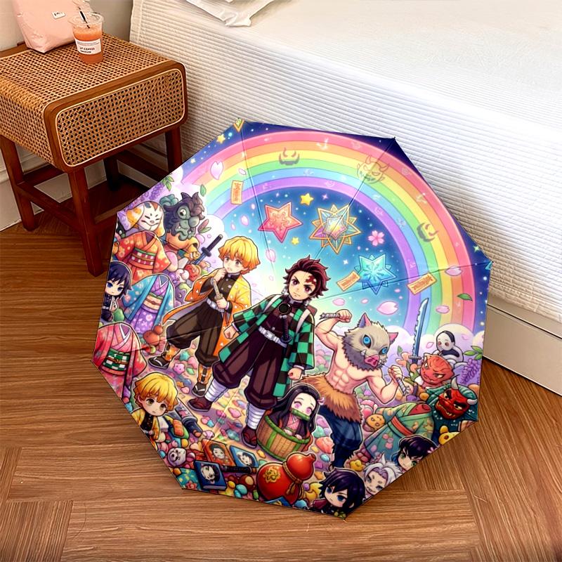 

1PC Automatic Folding Umbrella Demon Slayer Tanjiro Pattern 8 Ribs Portable Foldable Travel Umbrella Christmas Birthday Gift разноцветный