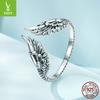 S925 Silver Wings Open Ring Men'S And Women'S, Vintage Feather Ring Jewelry Scr887