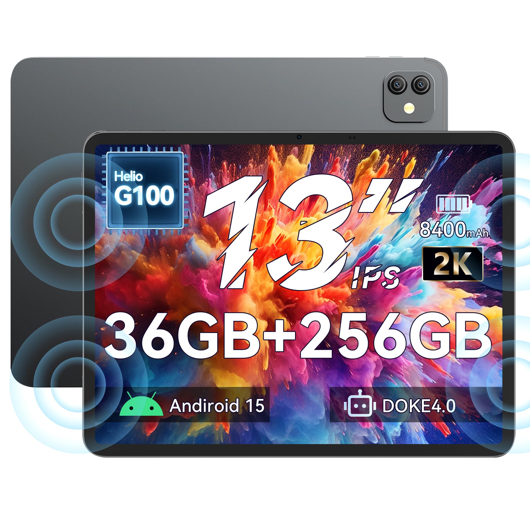 

Blackview LINK8 Android 15 Tablet with 90Hz 2K 8400mAh 18W L1 Warranty G100, 13-inch, Screen, 36GB+256GB+2TB Expansion, Charger, 13MP/16MP GPS, GMS+5G сірий колір