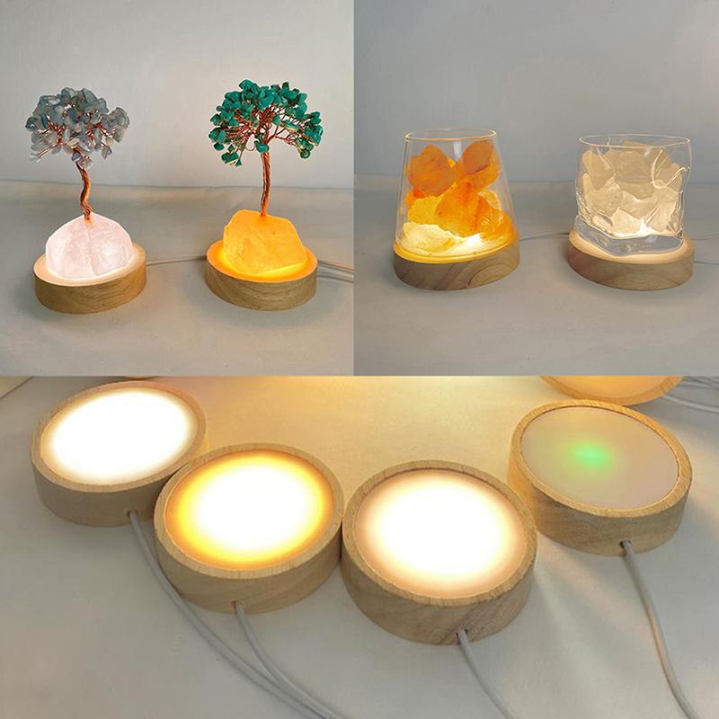 Round Wooden Led Night Light Base Display Stand For Crystals Glass Ball Decor