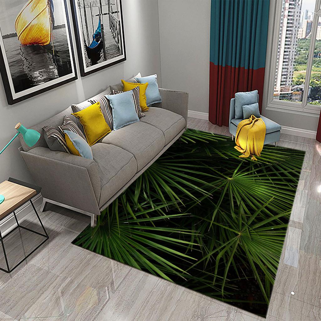 3D Palm Leaf Carpet Green Tropical Plants Rugs Kitchen Bathroom Anti-Slip Door Mats Carpet Living Room Bedroom Decor Floor Rugs