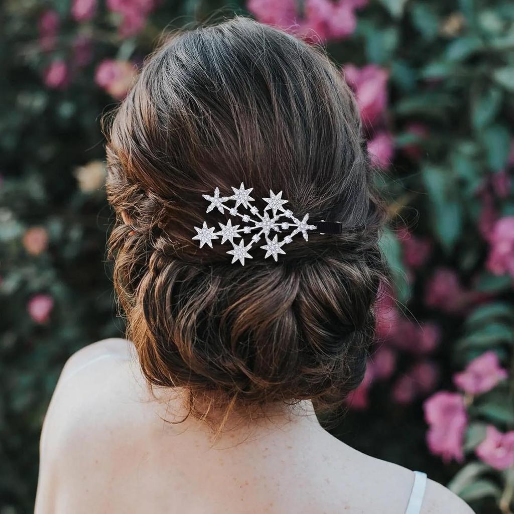 1pc Rhinestone Star Hair Clips Crystal Star Hair Clip for Women Bride Wedding Hair Barrettes Sparkly Silver & Gold Hair Pins