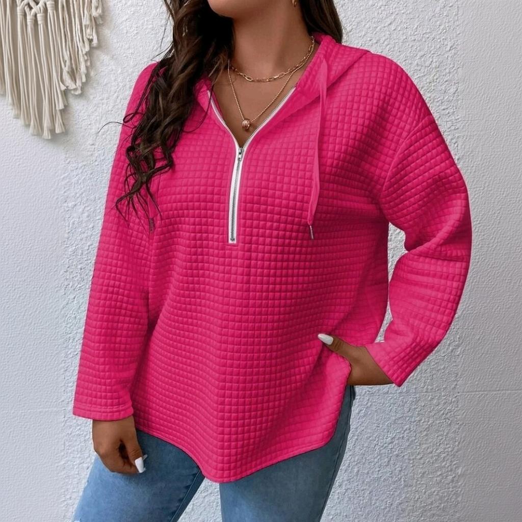 Women's Casual Long Sleeve Hooded Zip Up Top with Pockets Knit Wear