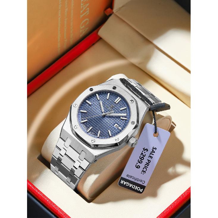 POEDAGAR National Top Luxury Men s Watch New Waterproof Luminous Sports Wristwatch P924Silver case, blue dia
