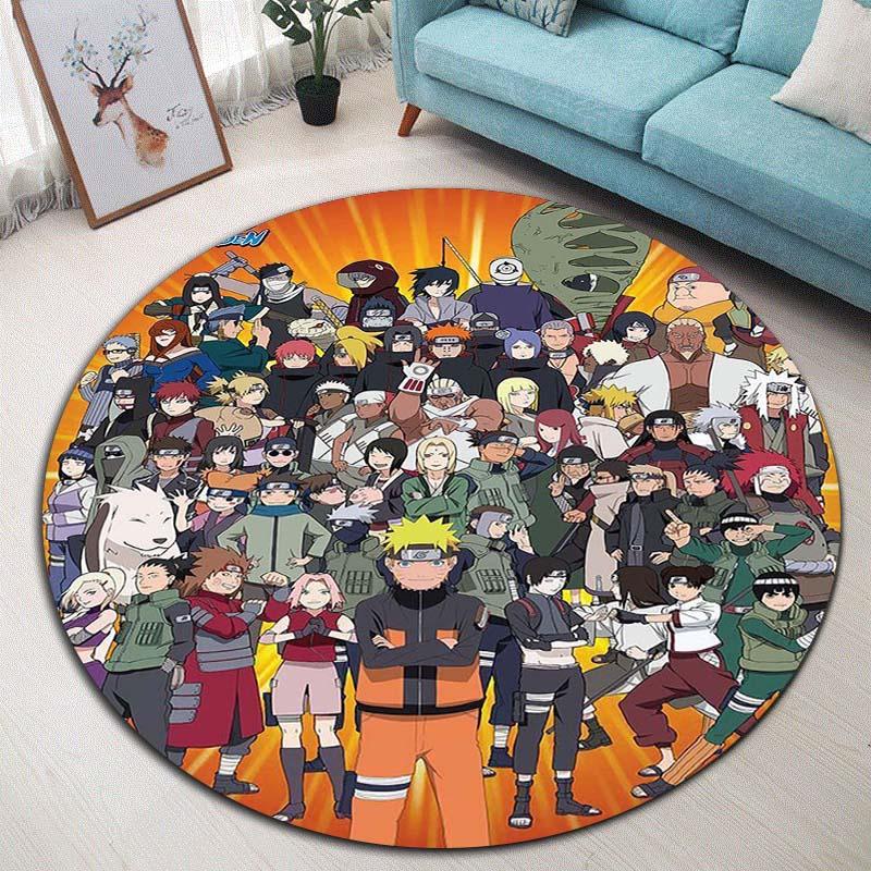 Cartoon Naruto Round Area Rug Soft Plush Carpet Non-Slip Mat for Bedside Sofa Gaming Room Home Decoration