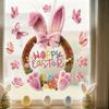 Easter Window Clings 2026 Pink Bunny with Flowers and Butterflies Static Clings for Glass Window Decoration Shop Window Decor
