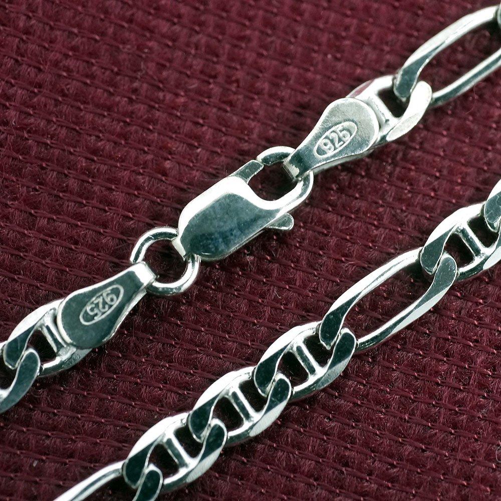 Hergestellt in Italien, Silber 925, NEO Figaro-Kette, ko-Farbe, Breite 4 mm, dünn, Dicke 1 mm, Länge [Silber Eins], Herren [Silber 45 cm]