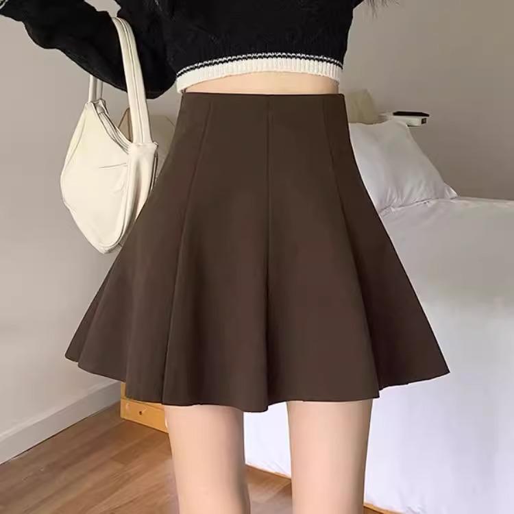 

2024 Fashionable High-Waisted Wool Skirt - Slimming Pleated Half-Length Design S