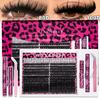 DIY Individual Eyelash Extension Kit Thick Volume Lash Clusters D Curl with Bond and Seal Tweezers Halloween Christmas Gift
