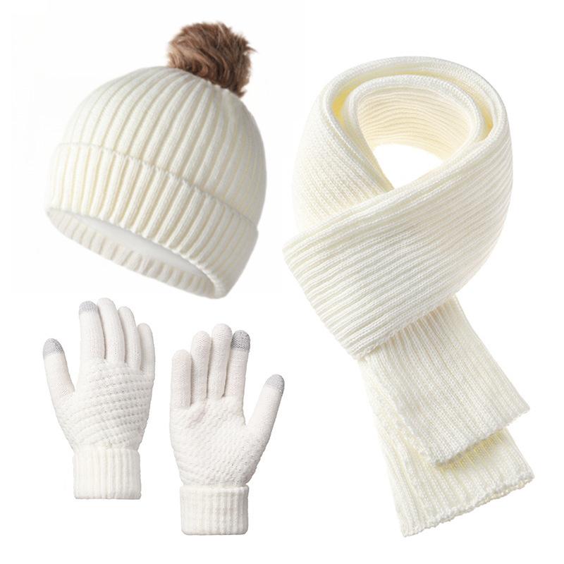 3Pcs Set Winter Hat Scarf Touchscreen Gloves Unisex Knitted Warm Beanie Neck Warmer Gloves Set For Autumn Winter Outdoor Daily Wear