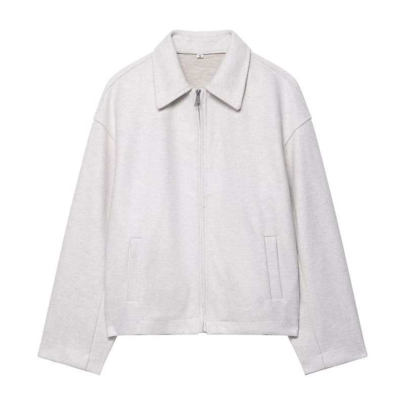 

Для экспорта Новое поступление Женская одежда ZR Модный стиль Американская уличная мода Кофейного цвета Куртка-поло на молнии Шерстяная Beige L