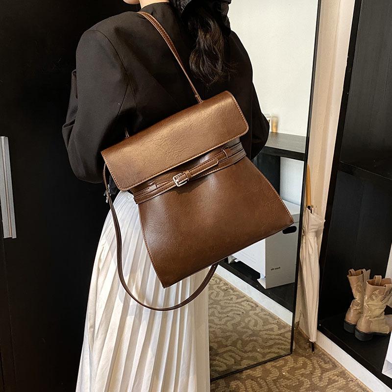 Bag Women's 2025 New Contrast Color Retro Suede Belt Buckle One Shoulder Underarm Bag Portable Messenger Bag