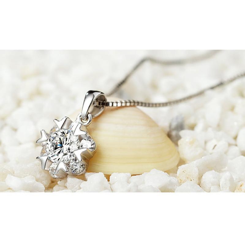 925 Sterling Silver Necklace Women's Full Diamond Pendant Korean Jewelry Jewelry Necklace Silver Electric