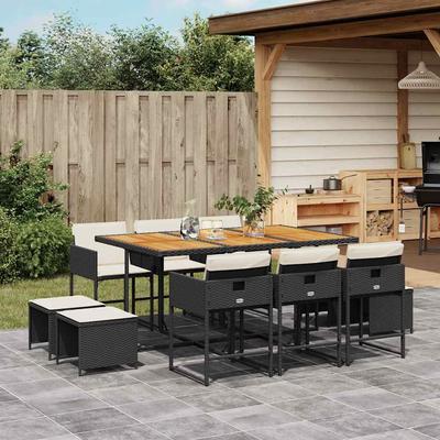 Vidaxl 11-Cz. Garden Furniture Set, With Cushions, Black PE Rattan