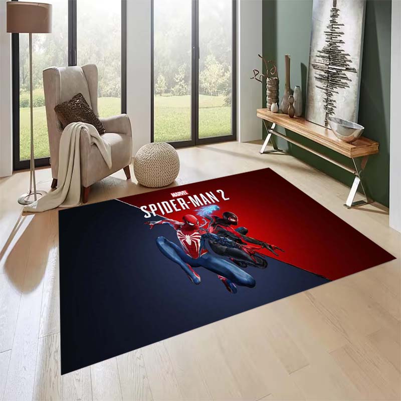 New custom-designed, cool Spider-Man rugs are available for your entryway, bathroom, and bedroom – featuring a spiderweb pattern