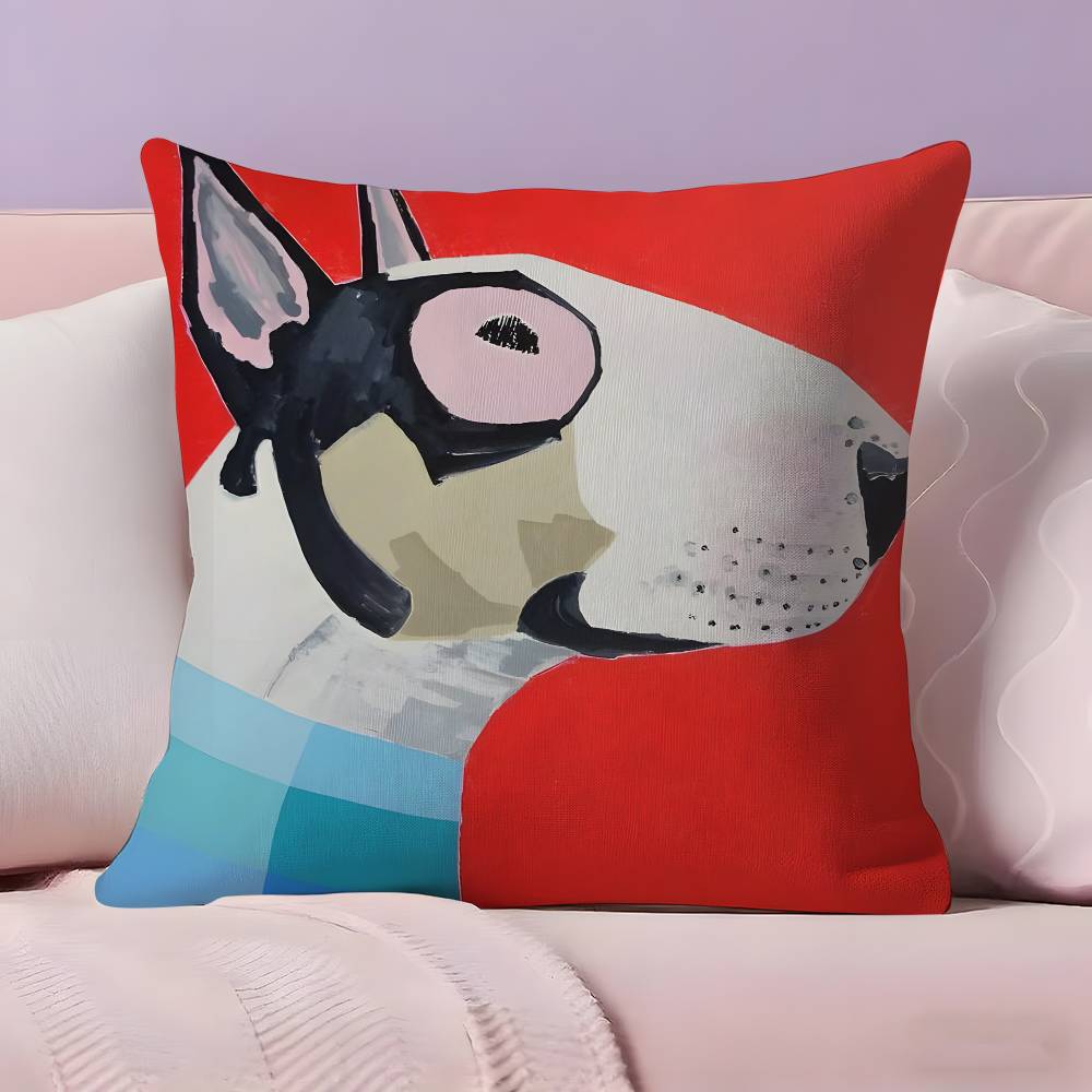 Cartoon Bull Terrier Series Pillow Case Anti-dustmite Pillowcase Invisible Zipper Silky Short Plush Sofa Cushion Cover